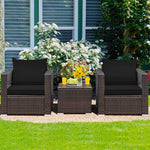 3 Piece PE Rattan Wicker Patio Conversation Sofa Set for Garden Poolside Balcony