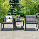 3PCS Patio Rattan Furniture Set with 2 Rocking Chairs, Cushions & Glass Top Coffee Table, Wicker Outdoor Rocker Bistro Set for Lawn Garden