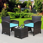 3 Piece Outdoor PE Rattan Furniture Set Wicker Patio Conversation Set with Cushioned Chairs, Tempered Glass Storage Coffee Table