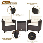 3PCS Rattan Patio Furniture Set with Washable Cushions & Tempered Glass Coffee Table, Outdoor Wicker Conversation Set for Garden, Balcony