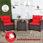 3PCS Rattan Patio Furniture Set with Washable Cushions & Tempered Glass Coffee Table, Outdoor Wicker Conversation Set for Garden, Balcony