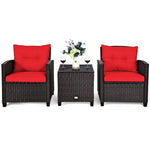 3PCS Rattan Patio Furniture Set with Washable Cushions & Tempered Glass Coffee Table, Outdoor Wicker Conversation Set for Garden, Balcony