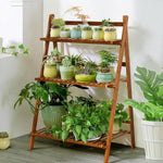 3 Tier Folding Bamboo Plant Stand Organizer Storage Shelving - Bestoutdor