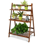 3 Tier Folding Bamboo Plant Stand Organizer Storage Shelving - Bestoutdor