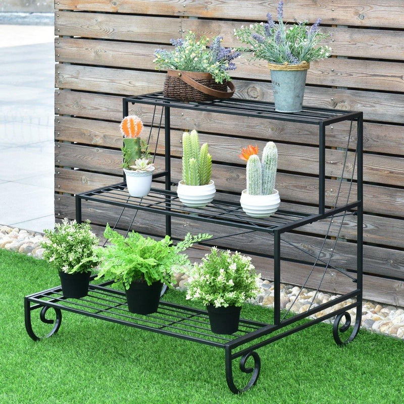 3 Tier Outdoor Metal Garden Planter Holder Rack - Bestoutdor