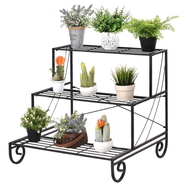 3 Tier Outdoor Metal Garden Planter Holder Rack - Bestoutdor