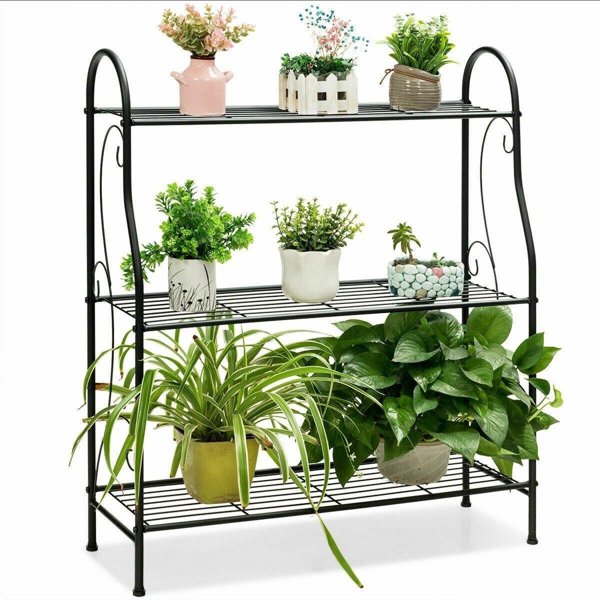 3 Tier Scrollwork Design Metal Garden Plant Stand - Bestoutdor