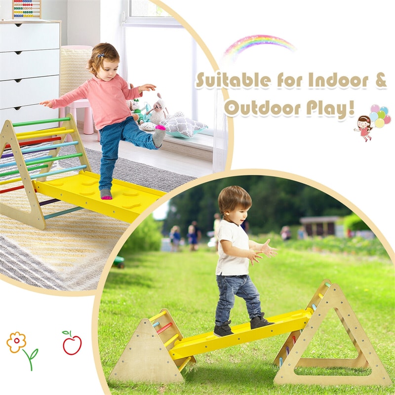 3 in 1 Pikler Triangle Climber Wooden Toddler Climbing Ladder Kids Montessori Play Gym Set Ladder Climber with Sliding Ramp