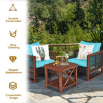 3 Piece Wicker Patio Bistro Set Rattan Conversation Sofa Chair with Acacia Wood Coffee Table & Cushions