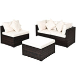 4-Piece Outdoor Wicker Sectional Sofa Set Rattan Patio Conversation Set with Cushions