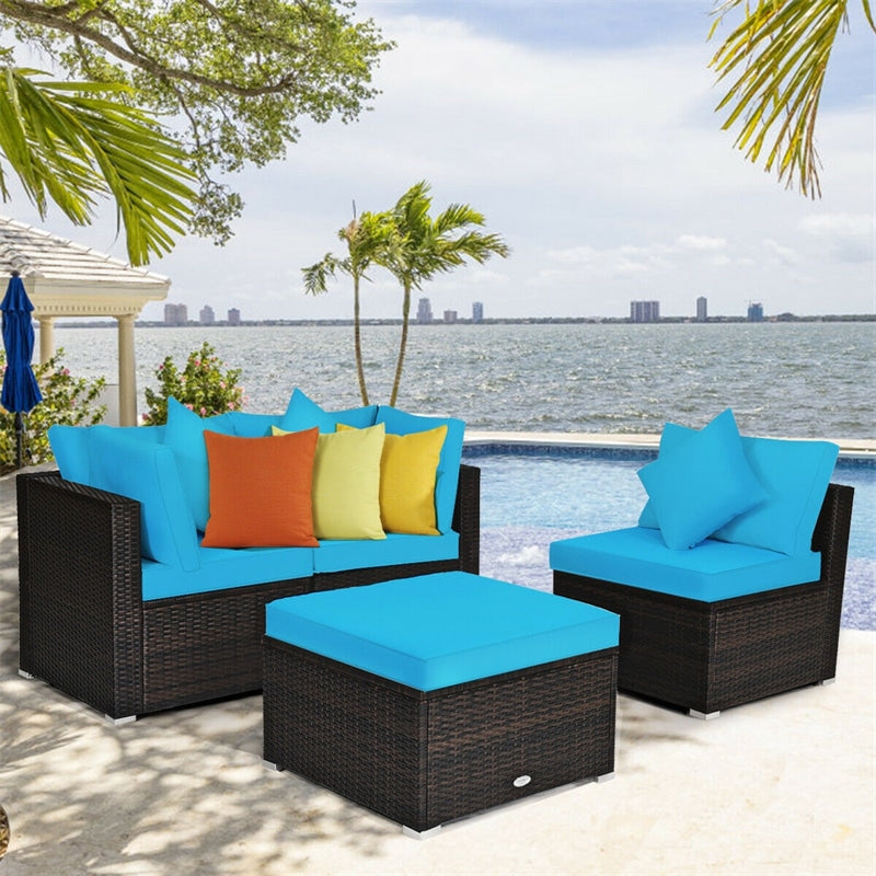 4-Piece Outdoor Wicker Sectional Sofa Set Rattan Patio Conversation Set with Cushions