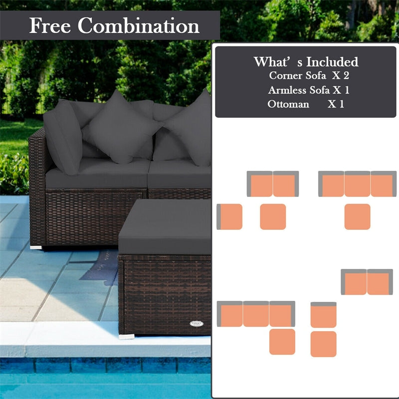 4-Piece Outdoor Wicker Sectional Sofa Set Rattan Patio Conversation Set with Cushions