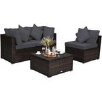 4-Piece Outdoor Wicker Sectional Sofa Set Rattan Patio Conversation Set with Cushions