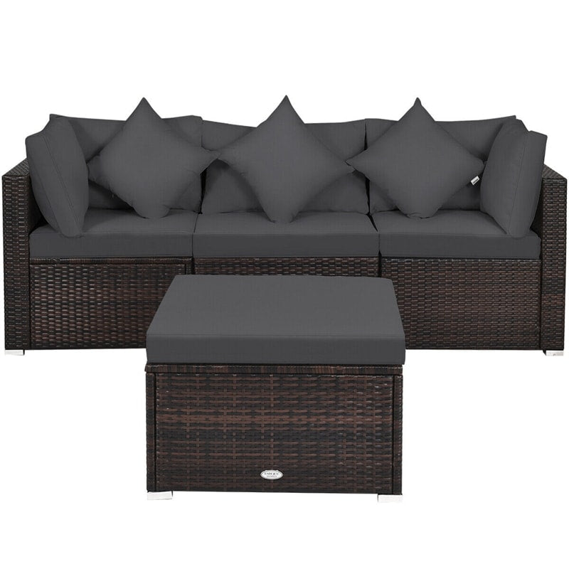 4-Piece Outdoor Wicker Sectional Sofa Set Rattan Patio Conversation Set with Cushions