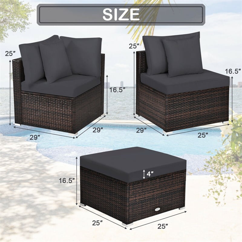 4-Piece Outdoor Wicker Sectional Sofa Set Rattan Patio Conversation Set with Cushions