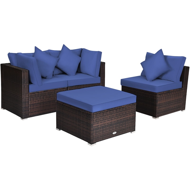 4-Piece Outdoor Wicker Sectional Sofa Set Rattan Patio Conversation Set with Cushions