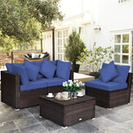 4-Piece Outdoor Wicker Sectional Sofa Set Rattan Patio Conversation Set with Cushions