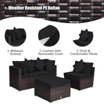 4-Piece Outdoor Wicker Sectional Sofa Set Rattan Patio Conversation Set with Cushions