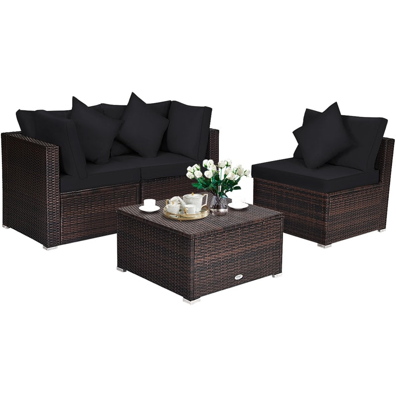 4-Piece Outdoor Wicker Sectional Sofa Set Rattan Patio Conversation Set with Cushions