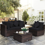 4-Piece Outdoor Wicker Sectional Sofa Set Rattan Patio Conversation Set with Cushions