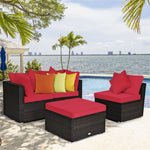 4-Piece Outdoor Wicker Sectional Sofa Set Rattan Patio Conversation Set with Cushions