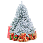 4.5FT Snow Flocked Christmas Tree Pre-Lit Hinged Artificial Tree with 150 LED Lights, 295 PVC Branch Tips & Folding Metal Stand for Holiday Decor