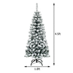 4.5ft Pre-lit Snow Flocked Artificial Pencil Christmas Tree with 150 LED Lights and Metal Stand