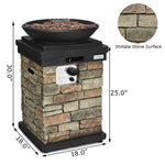 Patio Propane Firebowl Column, 40,000 BTU Outdoor Gas Fire Pit with Lava Rocks, Rain Cover, Faux Stone Fire Pit Table for Courtyard & Porch