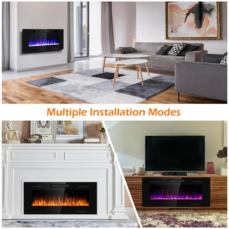 42" Recessed Electric Fireplace, Ultra-Thin In-Wall & Wall-Mounted Heater Insert with Adjustable Flame Color, Remote Control, Touch Screen, 750-1500W