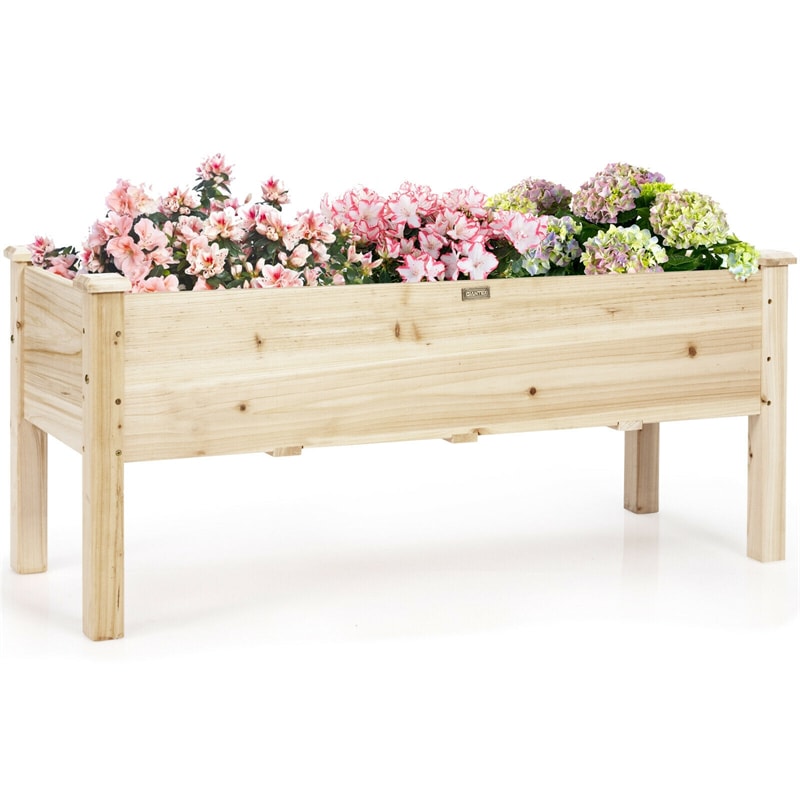 Wooden Raised Planter Box, Elevated Garden Bed with Legs & Drainage for Vegetables Flowers Herbs, Standing Garden Planter for Balcony Backyard Patio