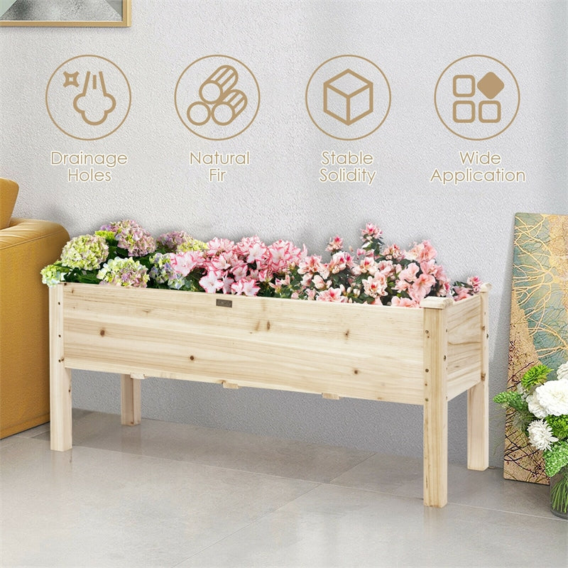 Wooden Raised Planter Box, Elevated Garden Bed with Legs & Drainage for Vegetables Flowers Herbs, Standing Garden Planter for Balcony Backyard Patio