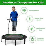 47" Mini Foldable Fitness Trampoline Rebounder Exercise with Adjustable Handrail Padded Cover