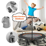 47" Mini Foldable Fitness Trampoline Rebounder Exercise with Adjustable Handrail Padded Cover