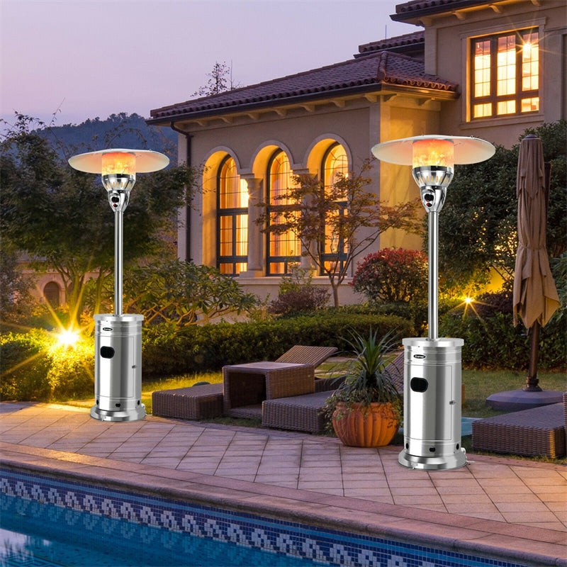 48,000 BTU Propane Patio Heater, Stainless Steel Outdoor Heater with Tip-Over & Flameout Protection, Easy Ignition, Portable Standing Heater On Wheels