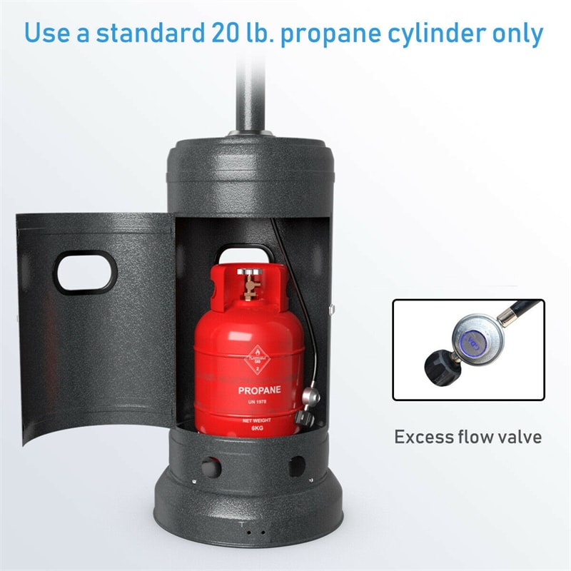 50,000 BTU Propane Patio Heater, Portable Standing Outdoor Heater w/ Wheels, Shelf Tabletop, Easy Ignition, Auto Shut Off & Tip-Over Protection