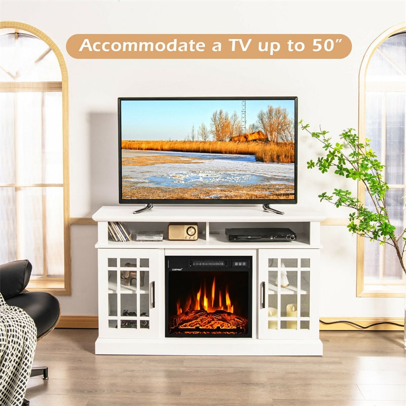 48" Fireplace TV Stand for TVs up to 50", Wood Entertainment Center TV Console with 18" Electric Fireplace, Adjustable Shelves, Remote Control