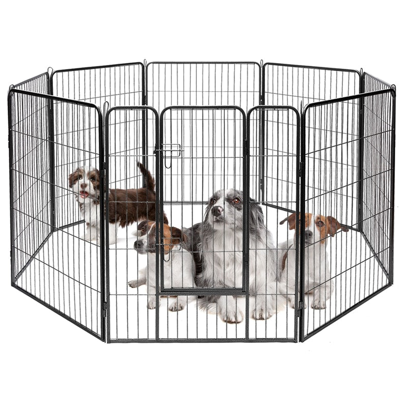 8-Panel Dog Playpen with Door, 48" Heavy Duty Metal Dog Fence Foldable Dog Exercise Pen Pet Enclosure Portable Dog Fence for Indoor Outdoor RV Camping