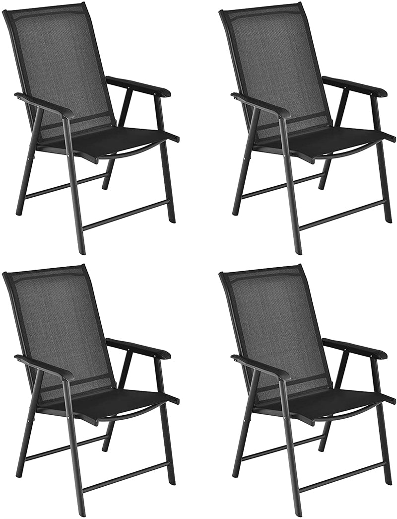 4 Pack Patio Folding Dining Chairs Outdoor Sling Chairs Metal Frame Portable Chairs with Armrests for Lawn Garden Deck Camping Beach