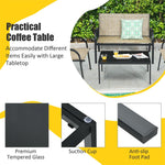 4 Pcs Patio Furniture Set Loveseat Sofa Table Steel Frame Garden Deck Conversation Set with Glass Top Coffee Table