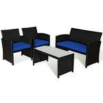 4 Pcs Wicker Patio Conversation Set Outdoor Rattan Sofa Table Set with Cushions