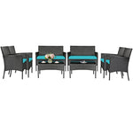 4 Pcs Wicker Patio Conversation Set Rattan Furniture Set with Loveseat & Tempered Glass Coffee Table