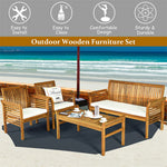 4 Piece Outdoor Acacia Wood Sofa Set with Waterproof Cushions & Coffee Table, Padded Patio Conversation Table Chair Set for Garden Backyard Poolside