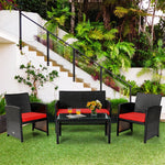 4PCS Patio Rattan Furniture Set Cushioned Chairs Loveseat with Coffee Table, Wicker Outdoor Conversation Set for Garden Backyard Poolside