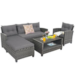 4-Piece Patio Rattan Conversation Set, Wicker Outdoor Sectional Sofa with 2-Tier Coffee Table & Cushions for Poolside, Backyard & Garden