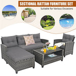 4 Piece Patio Rattan Furniture Set Garden Conversation Set Wicker Outdoor Sectional Set Lounge Sofa Ottoman with Cushions & Coffee Table