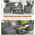 4-Piece Patio Rattan Conversation Set, Wicker Outdoor Sectional Sofa with 2-Tier Coffee Table & Cushions for Poolside, Backyard & Garden