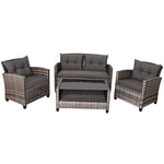 4 Piece Patio Wicker Conversation Furniture Set Outdoor Rattan Sofa Seating Group with Padded Cushions & Tempered Glass Coffee Table