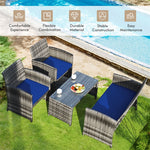 4 Pieces Wicker Patio Conversation Set Outdoor Rattan Chair Furniture with Cushions & Tempered Glass Coffee Table