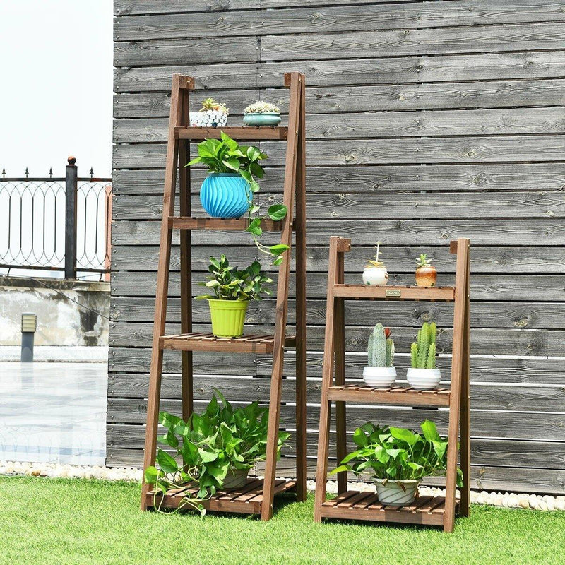 4 Tier Folding Wooden Garden Plant Stand Flower Pot Holder - Bestoutdor