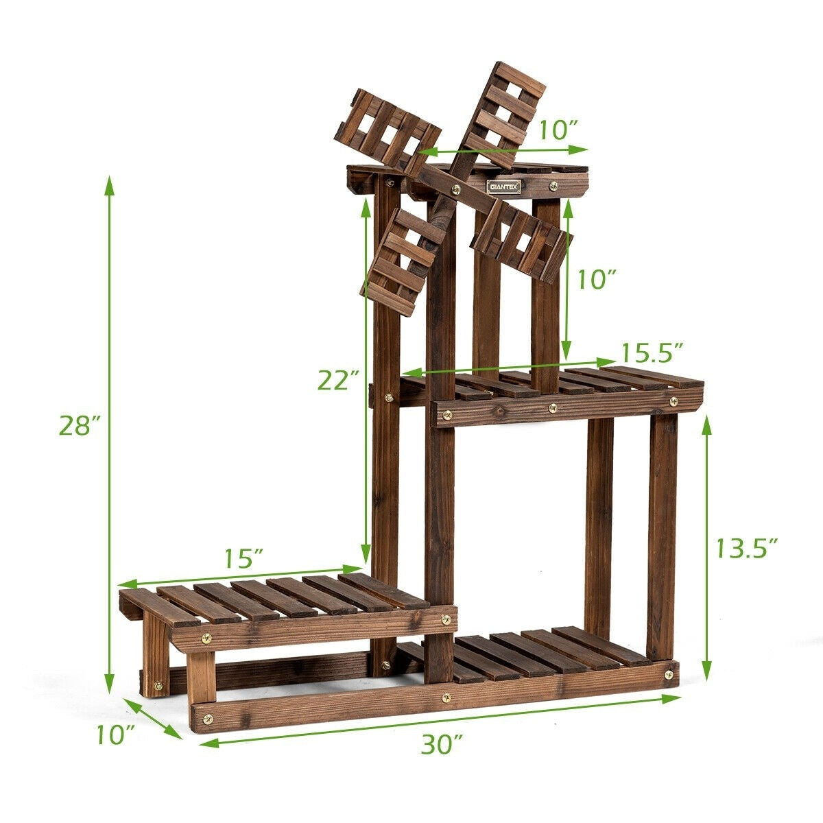 4 Tier Wood Plant Stand Flower Pot Holder with Windmill